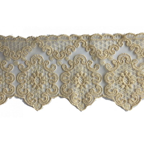 Koronka na tiulu - 3199 - beżowa - 9cm