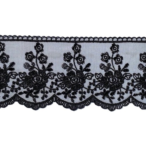 Koronka na tiulu - B0822 - czarna - 9,5cm