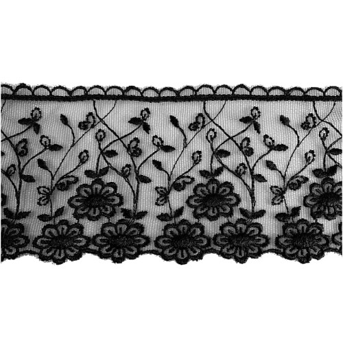 Koronka na tiulu - B0501 - czarna - 8cm