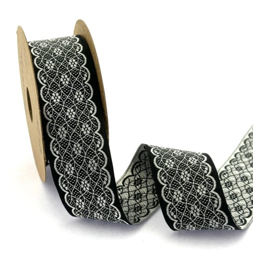 Taśma żakardowa - 35712 - czarno-srebrna - 3,5cm