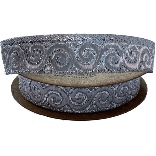 Taśma żakardowa - 16061 - metalizowana srebrna - 1,5cm