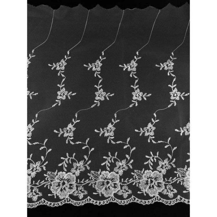 Promocyjna cena za 1,5 metra, koronka na tiulu - 0235b - biała - 27cm