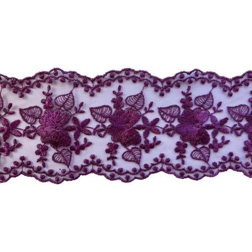 Promocja - Końcówka- 0,7 mb- Koronka na tiulu - 194200 - fioletowa - 8cm
