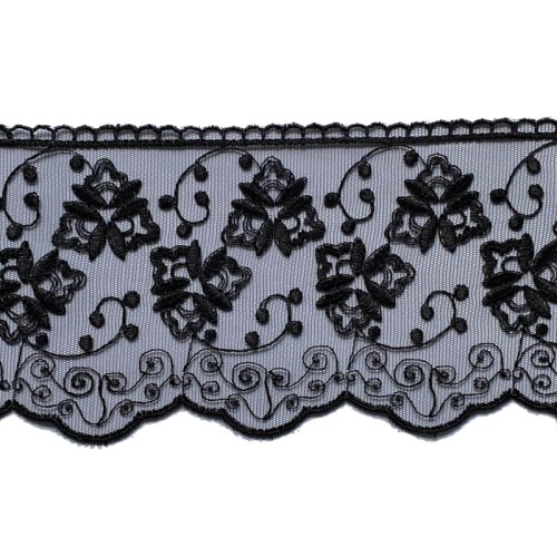 Koronka na tiulu - B0216 - czarna - 10cm