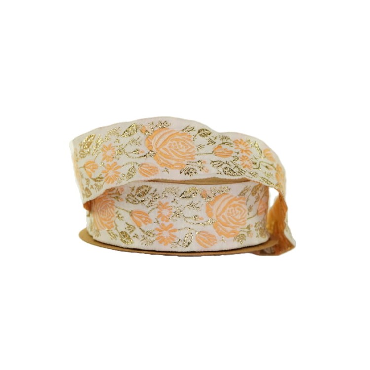 Taśma żakardowa, taśma ozdobna róże - 35089 – łososiowa - 3,5cm