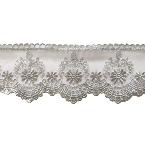 Koronka na tiulu - 3098 - szara - 7cm