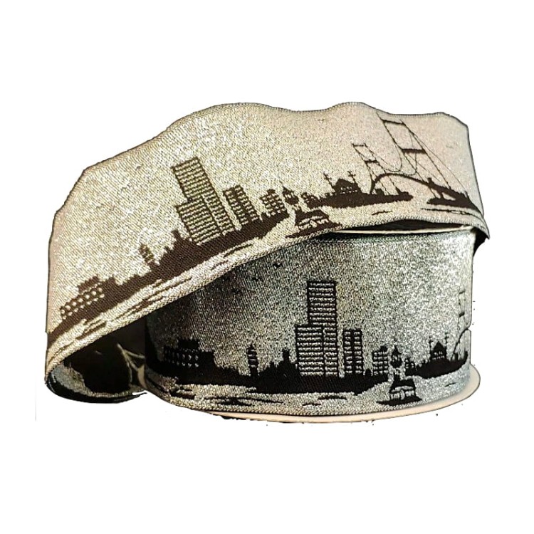 Taśma żakardowa - 40079 – biało czarna - 4cm