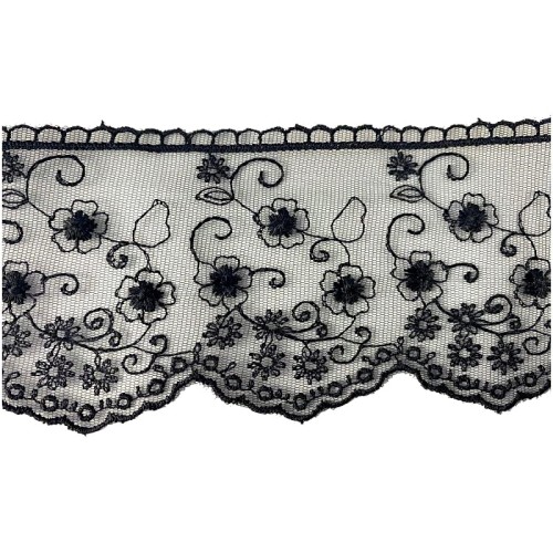 Koronka na tiulu - B0196A - czarna - 8cm