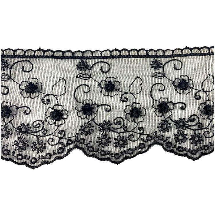 Koronka na tiulu - B0196A - czarna - 8cm